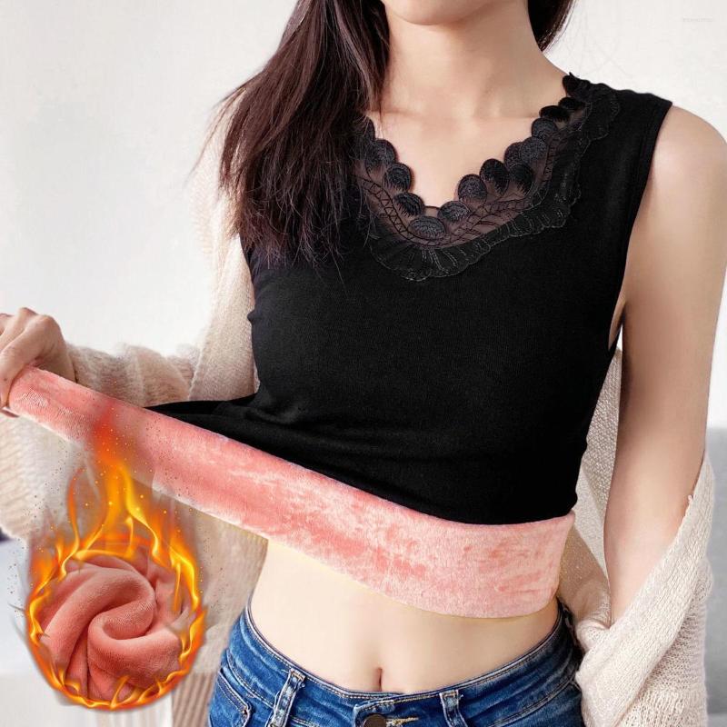 

Women' Tanks Winter Warm Plush Fleece Lace Tank Top Female Urban Vest Aesthetic Clothes Women' Evening Corset Black Camis Blouses