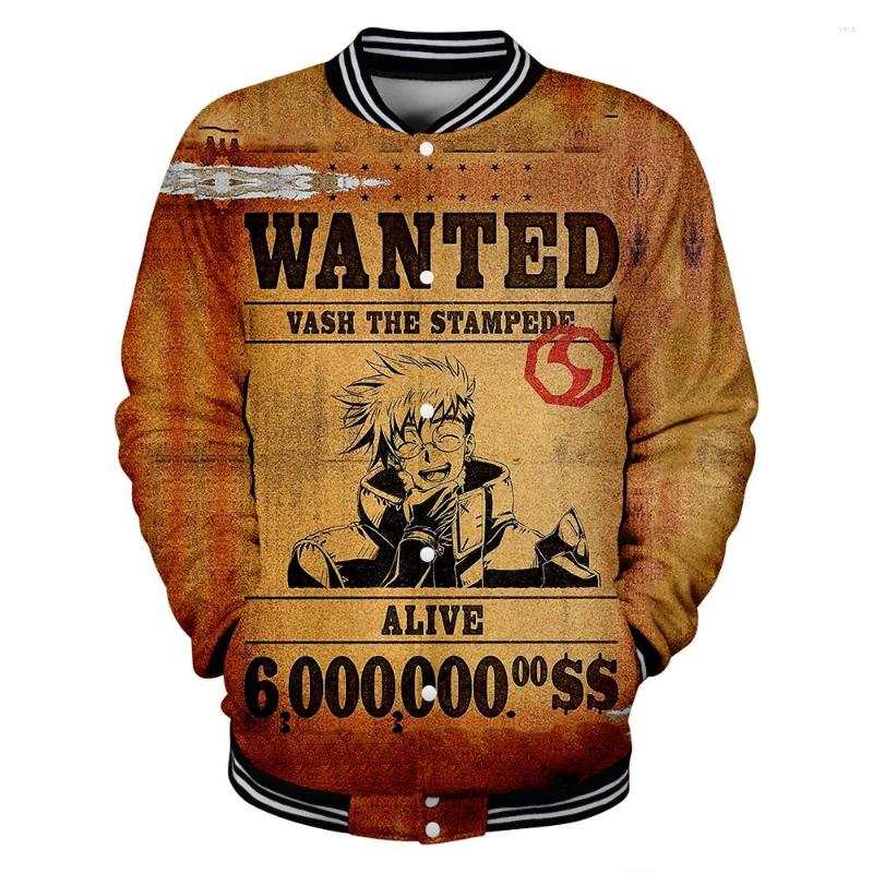 

Men's Hoodies 2023 Trigun Stampede Anime Baseball Uniform Jacket Long Sleeve Women Men Sweatshirt Harajuku Streetwear Manga 3D Clothe, Picture shown