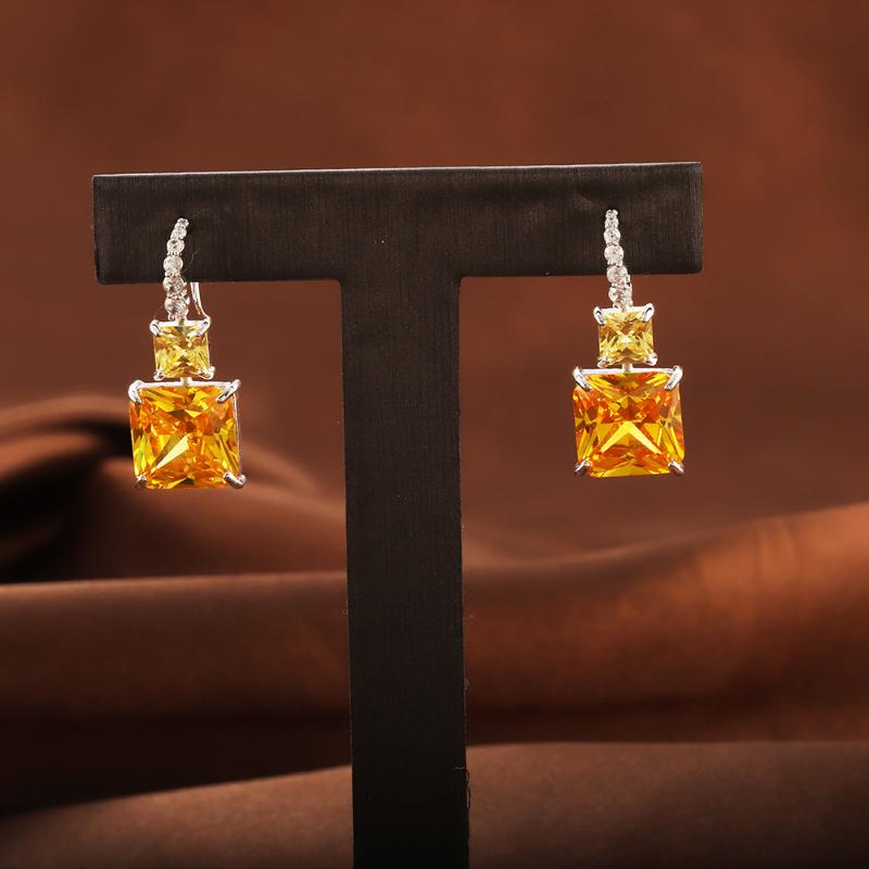 

Stud Earrings Yellow Zircon Elegant Geometric Square For Women Fashion And Noble Design Jewelry Bridal High-end Banquet