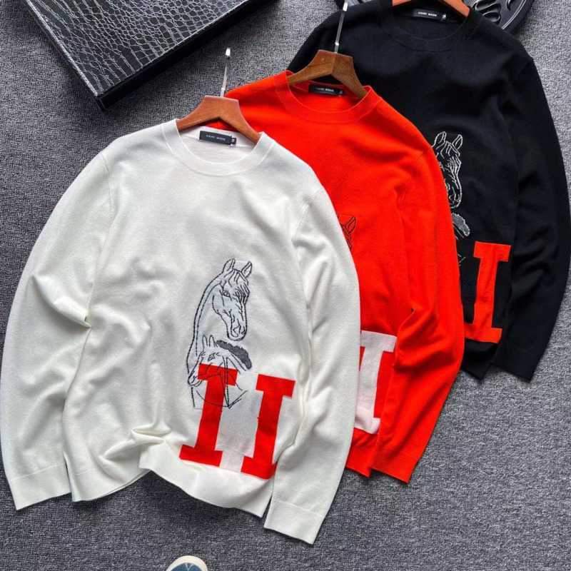 

Men's Sweaters luxuriouswinter wool sweater mens knitwear H pullover coat hms designer sweaters men women casual hoodie fashion horse embroidered knit shirt Y9OT, White