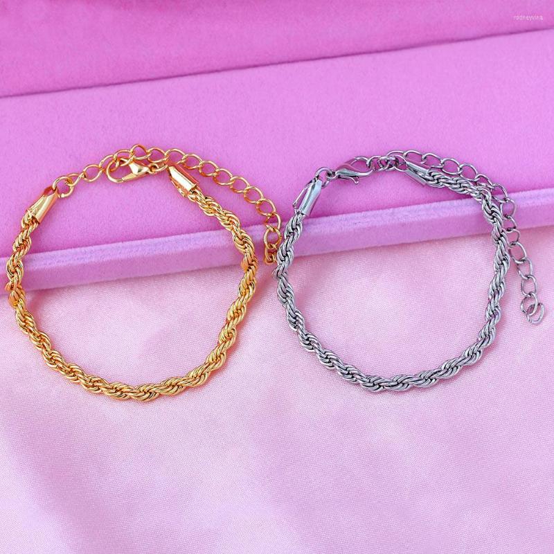 

Link Bracelets JJFOUCS Minimalist 4mm Twisted Rope Chain For Women Fashion Gold Silver Color Metal Wrist Bijoux Personality Jewelry