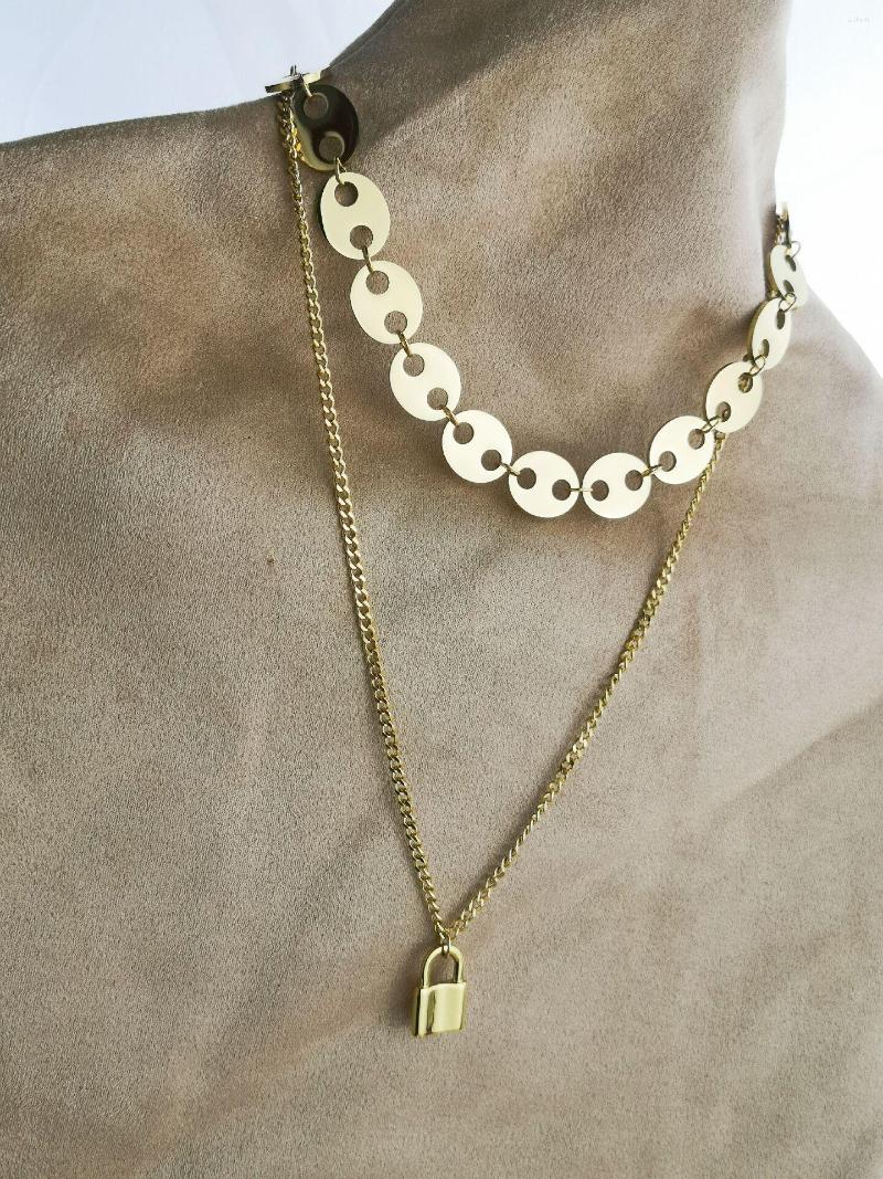 

Chains Concentric Lock Sell Women Fashion Goddess Luxury Gold Color Necklace Luxe Jewelry Stainless Steel