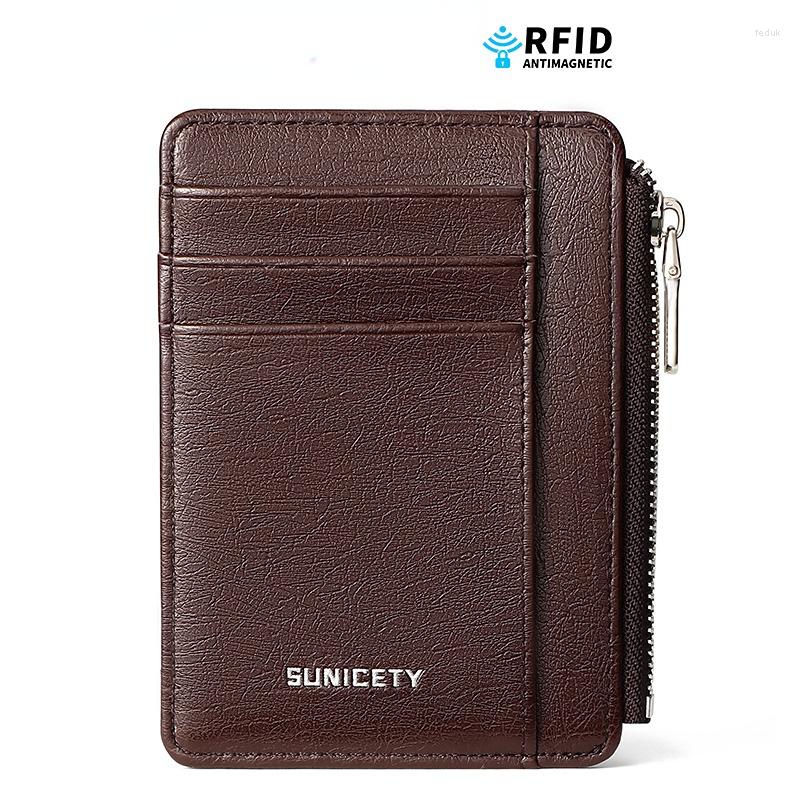 

Wallets Thin Men's Card Bag Leisure Time Anti Theft Swiping Multi Position Bank Pocket Wallet Zipper Male Small Clip, S3036-coffee