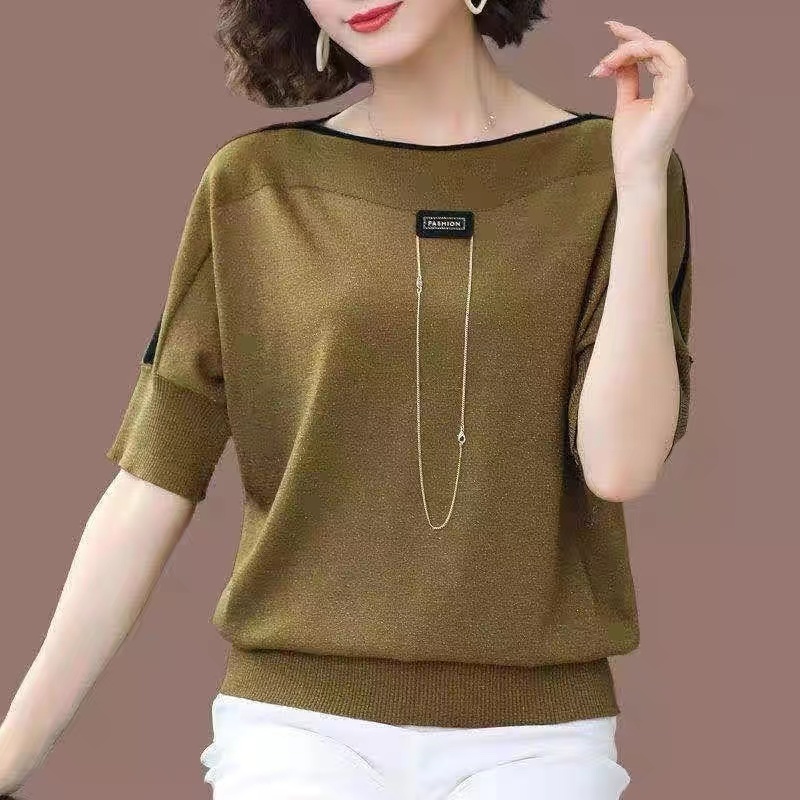 

Women's T-Shirt BOBOKATEER Knitted T Shirt Womens Clothing Vintage Tops Mujer Camisetas Loose Woman Tshirts O-Neck T-shirty Damskie Haut Femme 230509, Yellow