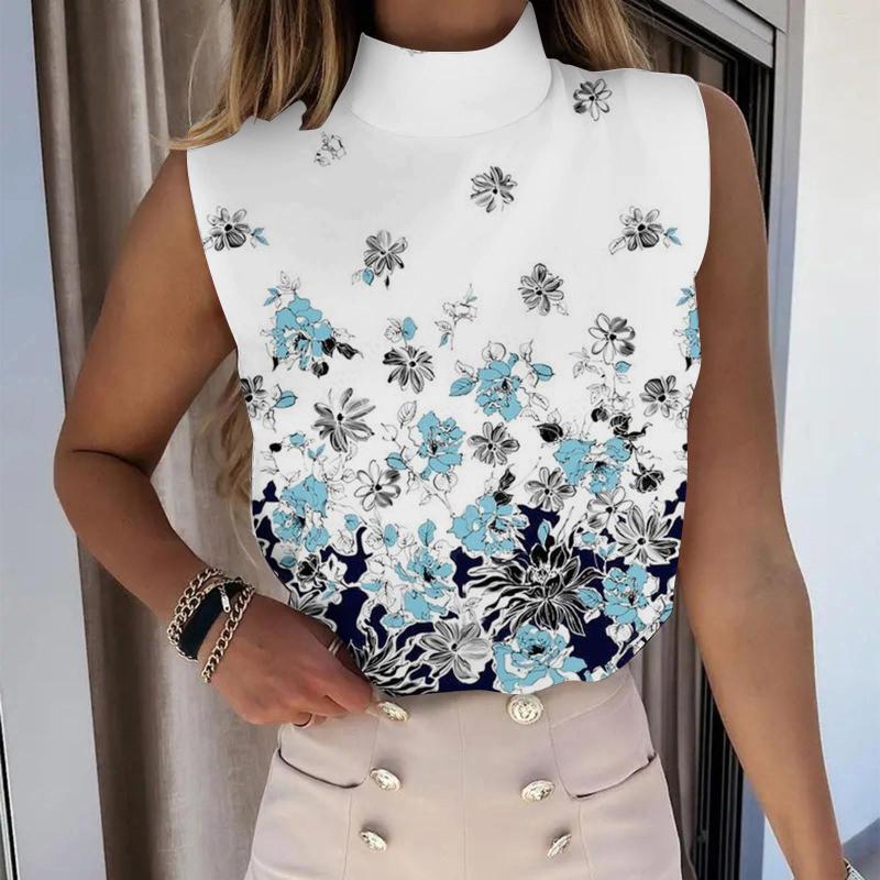 

Women' Tanks Casual Sleeveless Sexy Floral Top Camisole T-shirt Blouse Summer Tank Turtleneck Sleveless Women Slim Cami Vest Female, Blue
