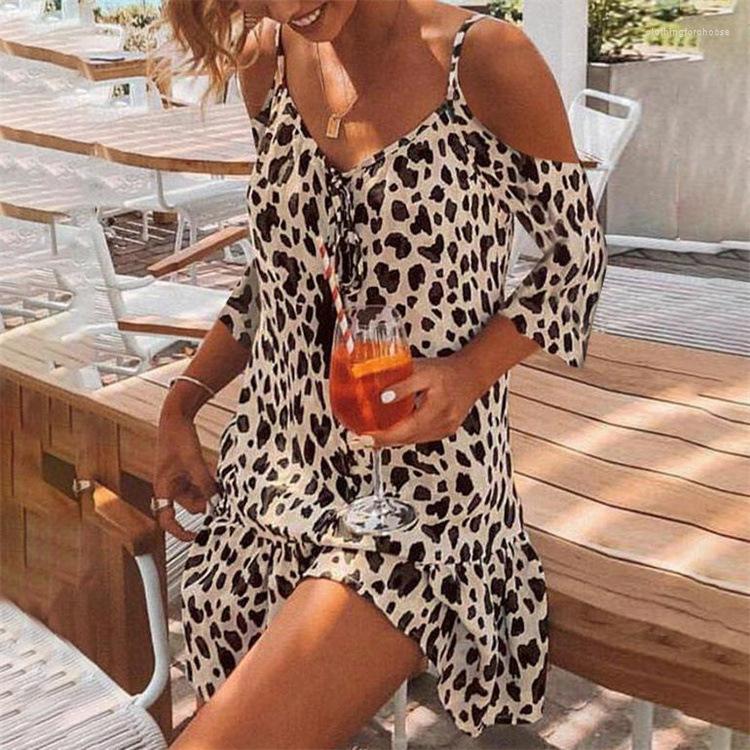 

Casual Dresses For Women 2023 Summer Pullover Loose Sleeve Brown Mid Waist Leopard Elegant Sexy Sleeveless Strap Beach Dress