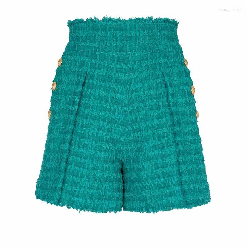 

Women's Shorts 23Fashion High Waist Runway Simple Classic Double Breasted Folds Aquamarine Short Elegant Women Top Quality Clothes