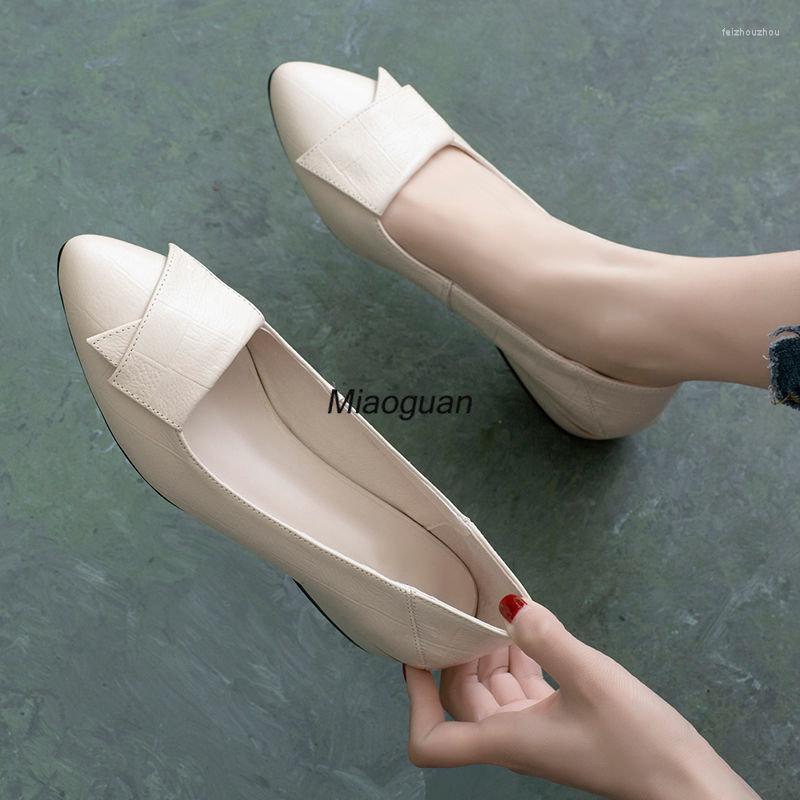 

Dress Shoes Shoe For Women's Ballet Flats Bottom Ladies Pumps PU Leather Pointed Toe Square Heels Party Handmade Soft Sole Comfortable, Beige