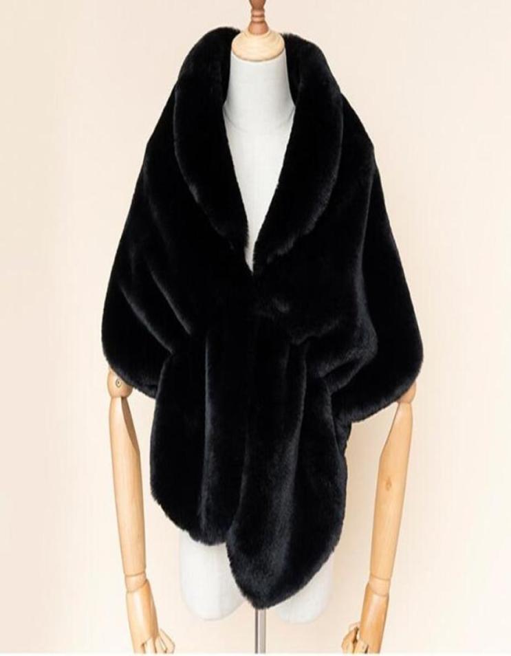 

Faux Fur Lapel Bridal ShawlWraps European and American Fashion Trend Autumn and Winter Rex Rabbit Butterfly Cloak Shawls8393437, White