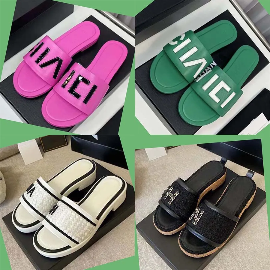 

Designer Slippers Women Sandals Crystal Calfskin Slipper Flat Sandal Vintage Leather Slides Thick Heels Metal Slide Summer Beach Flip Flops High Heeled Shoes