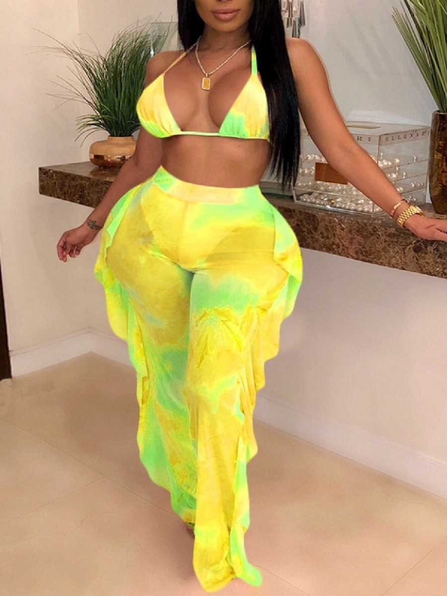 

Women's Plus Size Swimwear LW Plus Size Bikini Set Tiedye Flounce Design Bikini Set Female Micro Swimsuit Women Swimwear 2 pieces Bikini set Z0508, Yellow