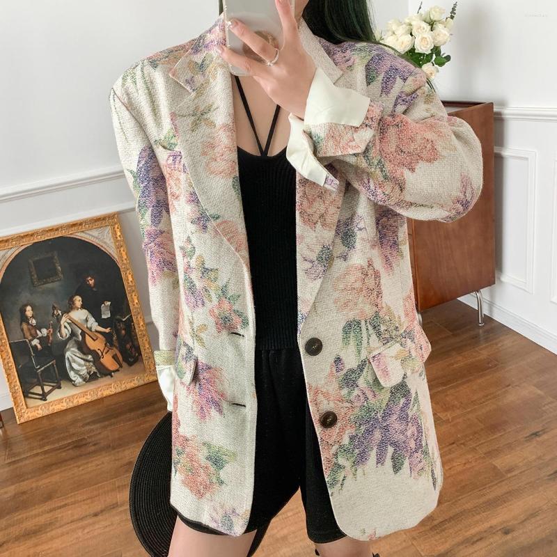 

Women' Suits Women Coat 2023 Summer Commuter Style Printed Loose Belt Pocket Blazer, Beige
