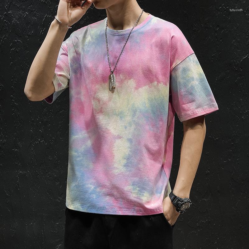 

Men's T Shirts Mens Tie Dye Half Sleeve T-shirt Korean Style Hip Streetwear Oversize Harajuku Clothes K- Colorful Beach Tee T160, Khaki