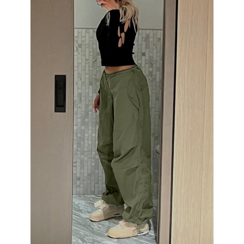 

Women' Pants Capris Women Drawstring Cargo Pants Y2K Harajuku Loose Wide Leg Streetwear Joggers Pants Female Hip Hop Solid Color Oversize Trousers 230508, Green