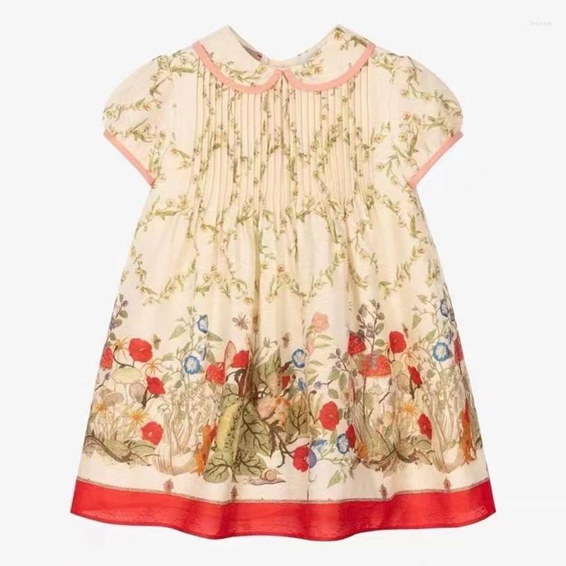 

Girl Dresses 2023 Fashion Summer Party Dress Princess Puff Sleeves Children Flower Teenager Luxury Clothing, Beige
