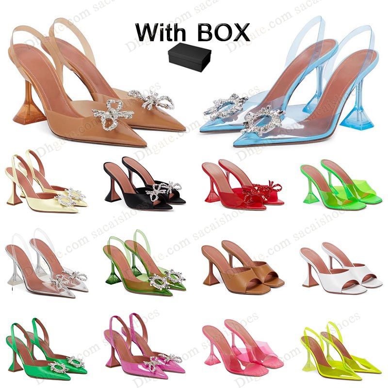 

with box Amina muaddi Sandals Designer sandals high heels shoes Bowknot Crystal Diamond Decoration Transparent PVC buckle pointed toesl sunflower dhgate sandal, 3 (1)