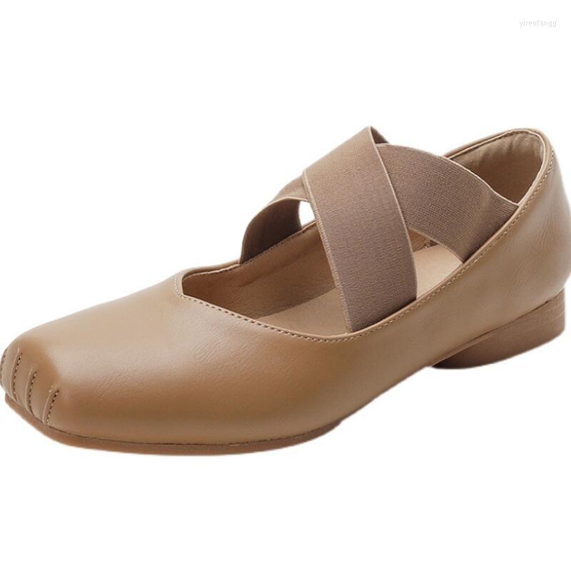 

Dress Shoes 2023 Women's Low Heeled Square Toe Retro Shallow Cut Single Shoe Cross Tie Soft Sole Ballet, Black