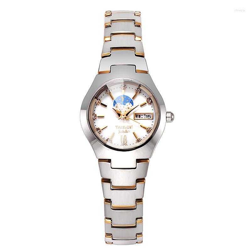 

Wristwatches Women Waterproof Quartz Watch Moon Star Titanium Steel Simple Casual Brand Girls Student Date Week Watche High Quality