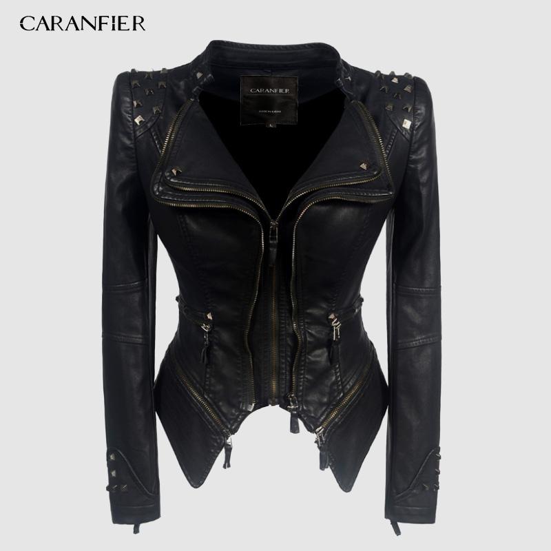 

Fur CARANFIER Jacket Women Faux Leather PU Jacket Winter Autumn Black Motorcycle Jacket Outerwear Gothic Faux leather Coat Chaqueta, Peru