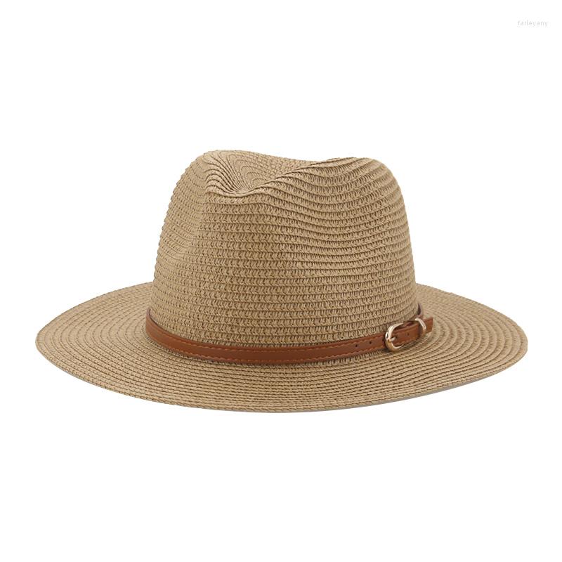 

Wide Brim Hats Women Summer Chain Panama Western Cowboy Outdoor Beach Travel Straw Sombreros De Mujer, White