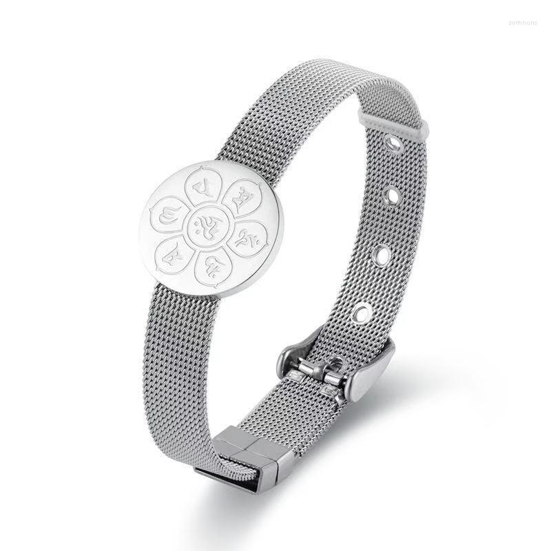 

Charm Bracelets Buddhist Jewelry Six-character Mantra Watch With Stainless Steel Bangle Men And Women Accessories Gifts