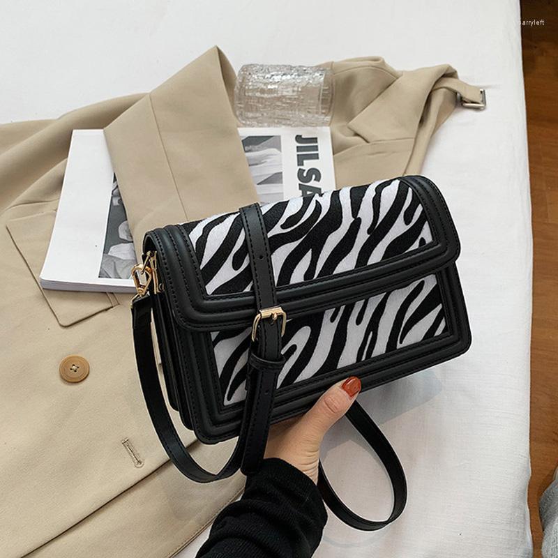 

Evening Bags Contrasting Zebra Pattern Shoulder Crossbody For Women Autumn Winter Fashion Small Square Bag Female Wild Travel, Black