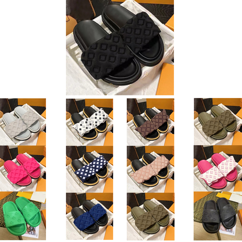 

2023 Luxury Slippers sandals women Pool Pillow Comfort Embossed Mules Sliders Men Womens Designer Slides Ivory Copper Pink Beige Cargo Khaki Deep Blue beach Sandal, Color#18
