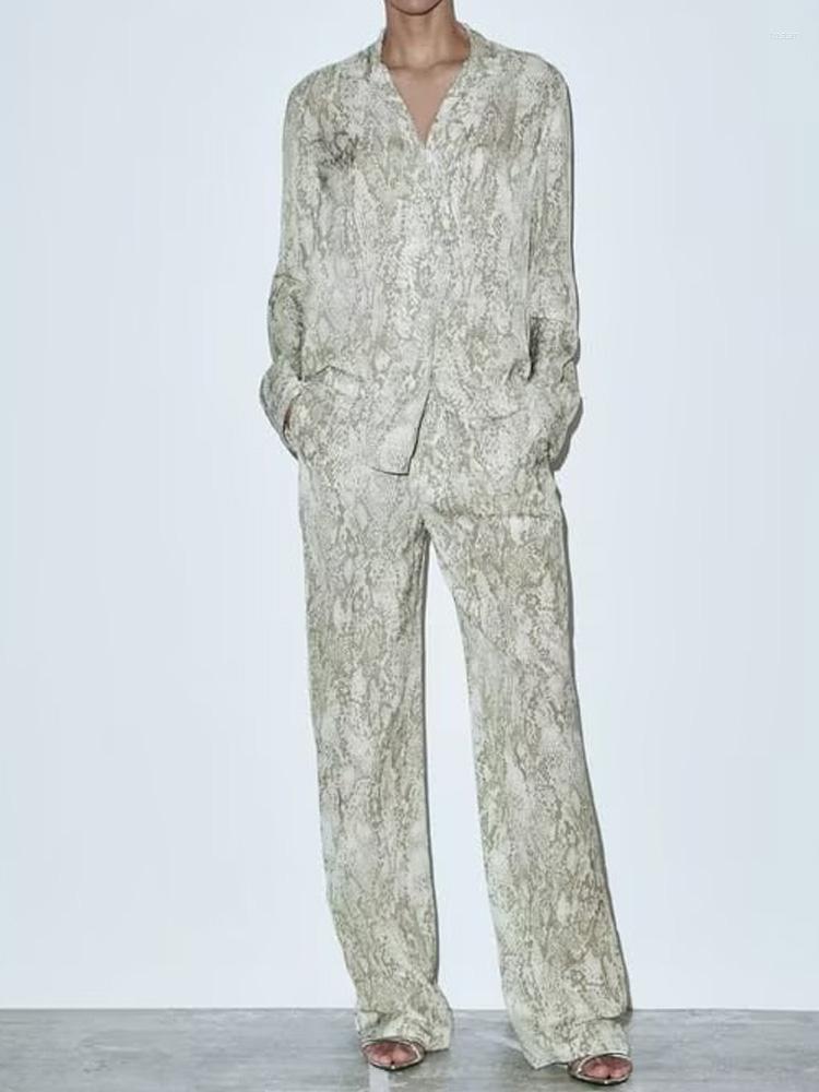 

Women's Two Piece Pants Kumsvag 2023 Women Summer 2 Pieces Sets Fashion Print Blouses Shirts Tops And Straight Female Satin Casual Suits