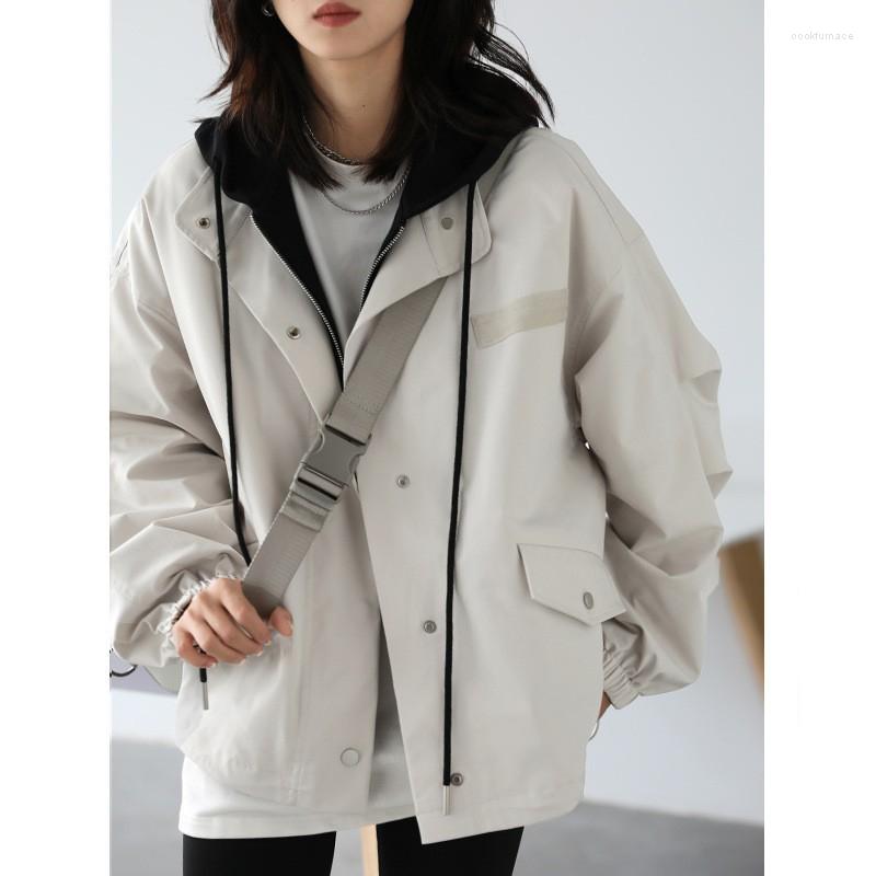 

Women' Jackets Women' Autumn Winter Short Hooded Zipper Patchwork Basic Coat Female Casual Chic Jacket British Style Chaqueta Mujer