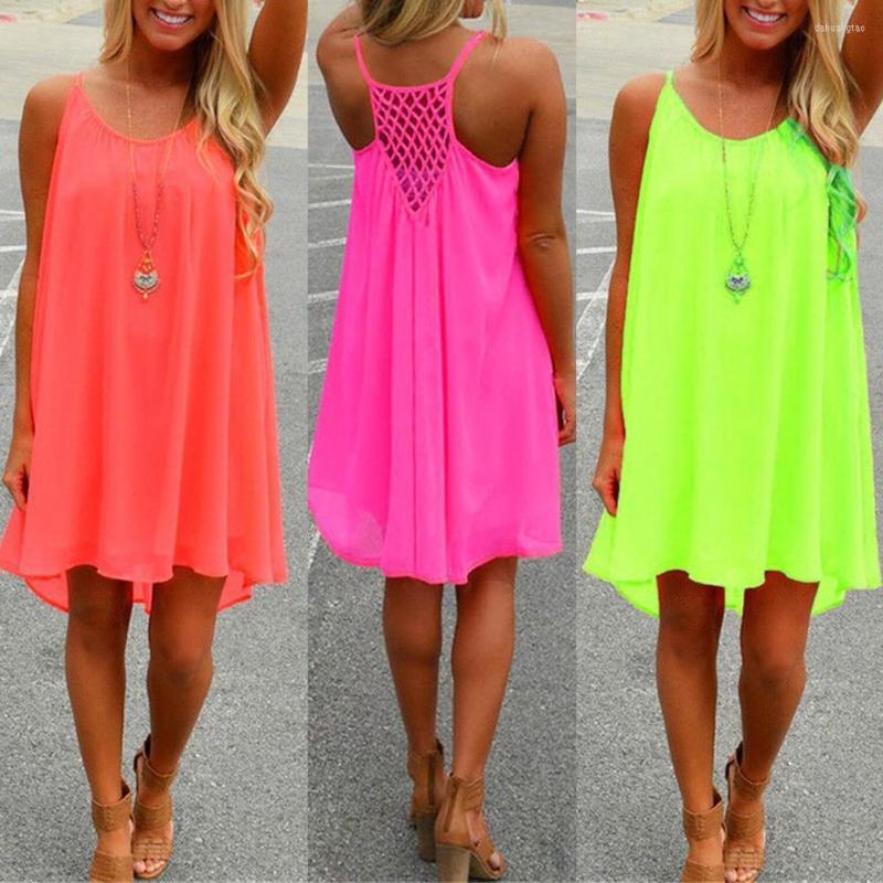 

Casual Dresses Beach Cover Up Dress Women Fluorescence Female Summer Chiffon Voile Clothing, Yellow