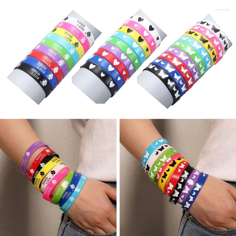 

Bangle E0BE 9Pcs Silicone Bracelets Good Luck Four-leaf Clover Wristband Party Accessories
