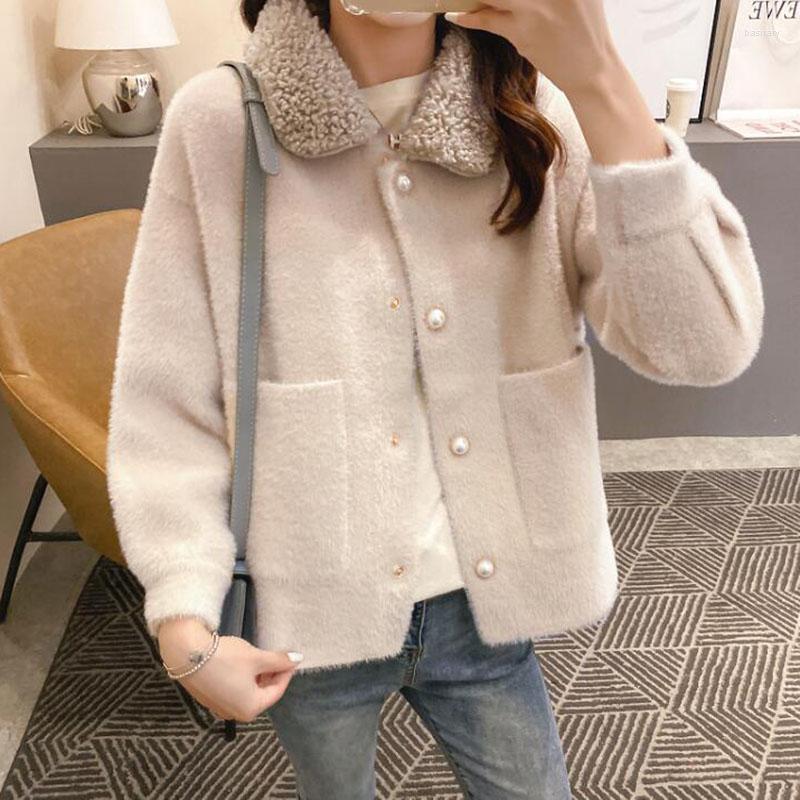 

Women' Fur Imitation Mink Velvet Short Jacket Women Autumn Sweater Coat 2023 Korean Ladies Cardigan, Yellow