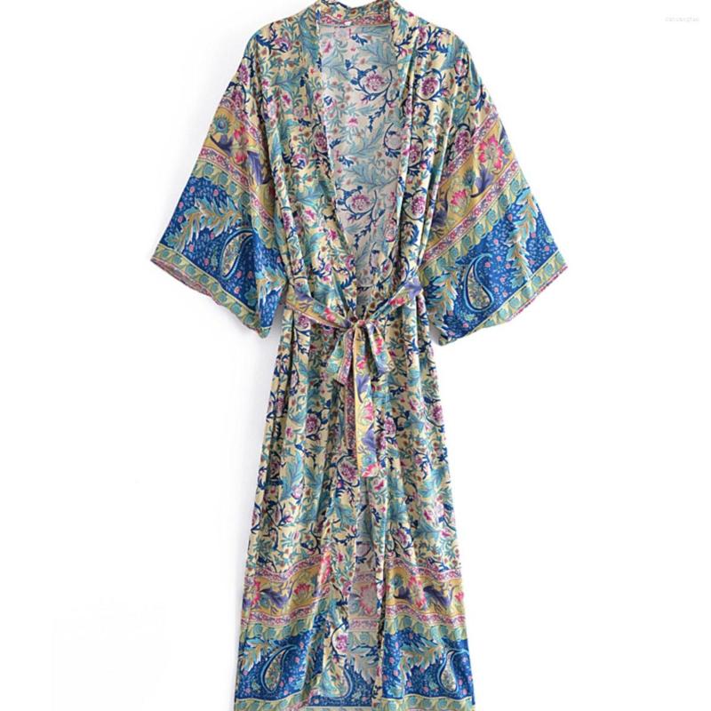 

Women' Swimwear Ladies V Neck Summer Chic Women Floral Print Bat Sleeve Beach Bohemian Kimono Happie Dress, Beige