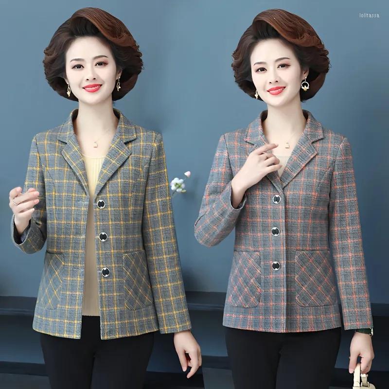 

Women's Jackets Mother Clothes Spring Autumn Short Plaid Coat Middle Aged Women Long Sleeve Suit Jacket Elegant Blazers With Lined 5XL, Orange plaid