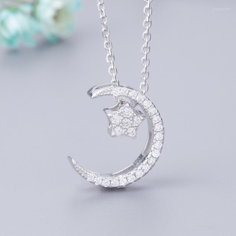 

Chains Moon And Star Pendant Necklace For Women 925 Sterling Silver Luxury Jewelry