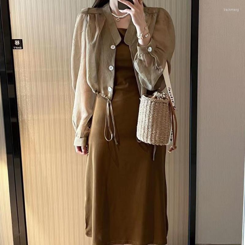 

Work Dresses Woman Vintage Print Dress Set Female Outfits Elegant Long Sleeve Coat And Vest Two Piece Women Suit G258, Black