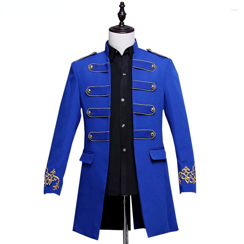 

Men's Suits Mens Vintage Embroidery Punk Steampunk Blazer Jacket Double Breasted Gothic Blazers Men Party Prom Uniform Stage Costume Homme, White