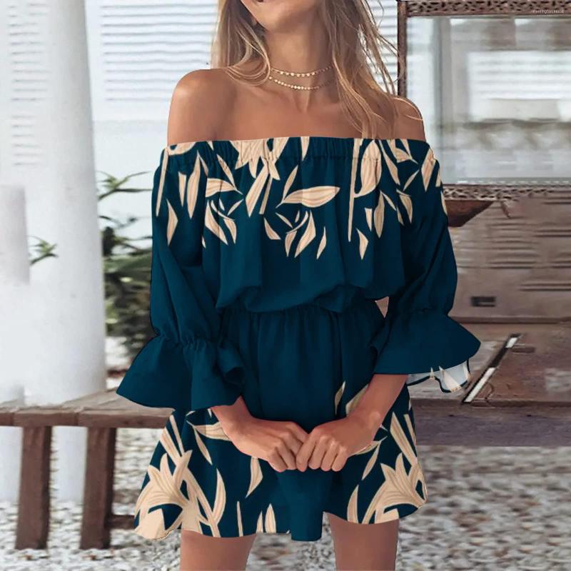 

Casual Dresses Summer For Women 2023 Beach Sexy Off Shoulder Tunic Sundresses Loose Fit Bell Sleeve Mini Floral Dress, Pink