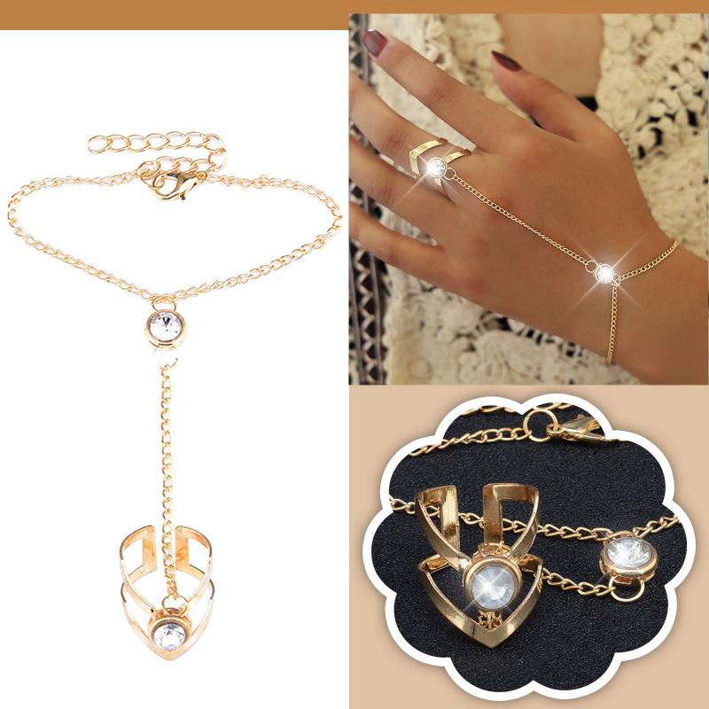 

Bangle Bracelets For Women Rhinestone Openwork Geometric Arrowhead Ring With Personalised Finger Chain