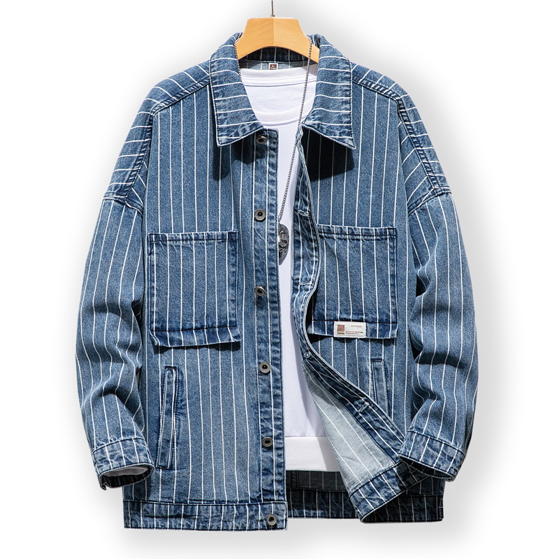 

Men's Jackets Stripes Men Denim Jacket Blue Casual Loose Simple Personality High Quality Brand Male Clothing Cowboy Jeans Coat Plus Size 5xl 230509, Sky blue