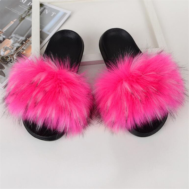 

Slipper Summer fur slippers kids faux fur slides children fake fur fluffy sandals girls beach home plush sliders child furry flip flops 230509, Light yellow