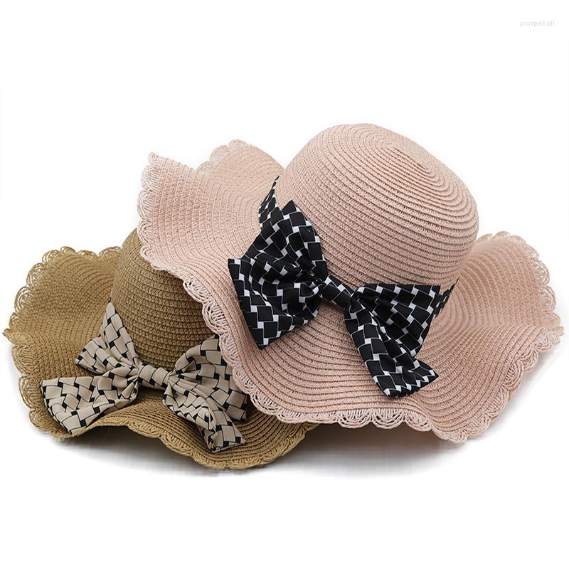 

Wide Brim Hats Straw Hat For Women Foldable Floppy Girls Sun Lattice Bow Beach Summer Travel Cap Lady, Khaki