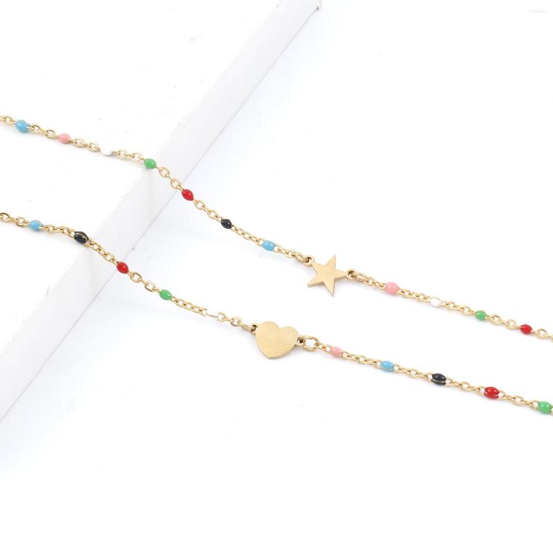 

Anklets 1PC Enmale Stainless Steel Anklet Link Cable Chain Heart Star Women Summer Beach On Foot Ankle Bracelets Fashion Jewelry