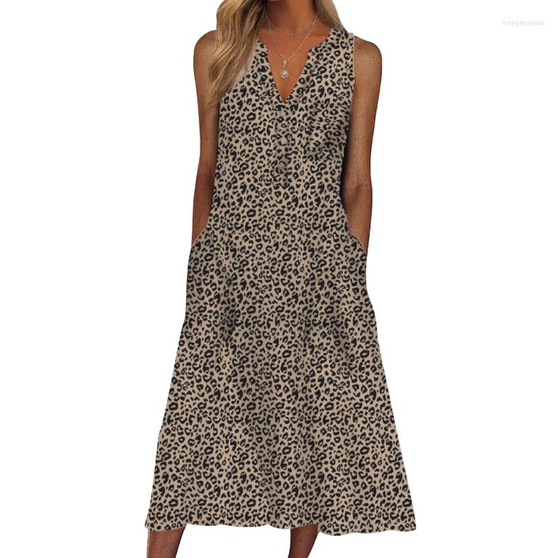 

Casual Dresses M2EA Women Summer Sleeveless Button V-Neck Midi Long Dress With Pockets Striped High Waist A-Line Flared Hem Beach Sundress, Black