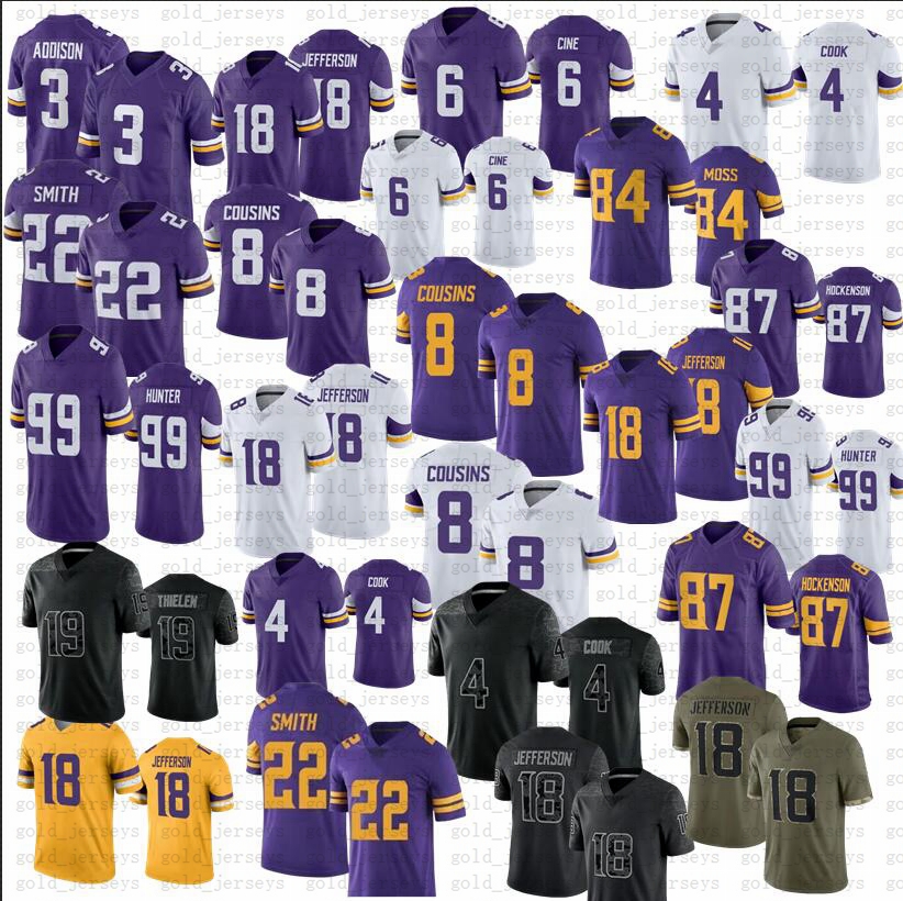 

Justin Jefferson Viking Addison Football Jersey Dalvin Cook Harrison Smith Kirk Cousins Danielle Hunter Randy Moss Lewis Cine T.J. Hockenson, Youth