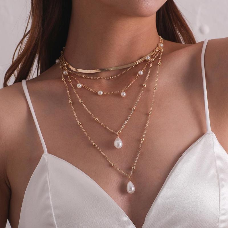 

Chains Bohemian Special-shaped Imitation Pearl Tassel Pendant Necklace Collar Statement Multi Layer Choker Women Jewelry Gift
