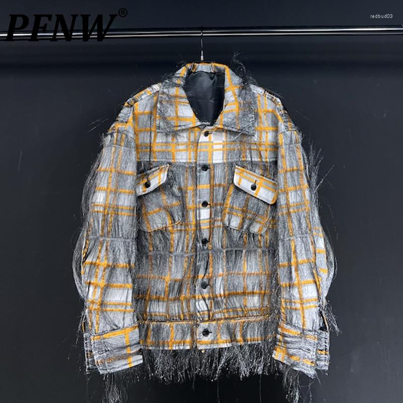 

Men's Jackets PFNW Spring Autumn Men's Plaid Colors Contracted Spliced Coats Pockets Irregular Niche Tide Casual Handsome 28A1834, Yellow