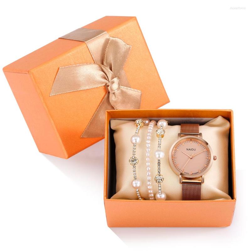 

Wristwatches Watches For Women Female With Bracelet Set Rose Gold Minimalist Watch Luxury Gift Quartz Ladies Montre Femme, Watch gift set 01