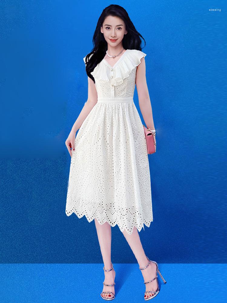 

Casual Dresses 2023 Designer High Quality Summer Ruffle Edge Gorgeous Party Unique Elegant Fashion Dress, White