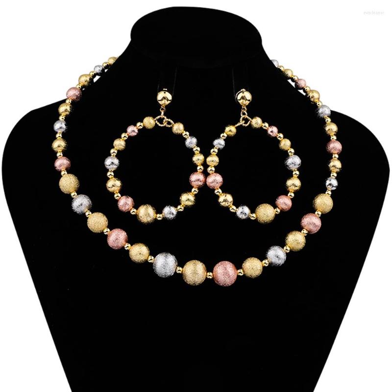 

Necklace Earrings Set Italy Fashion Colorful Matte Spherical Earring Exquisite Daily Clothing Paired With Birthday Party Gifts, Picture shown